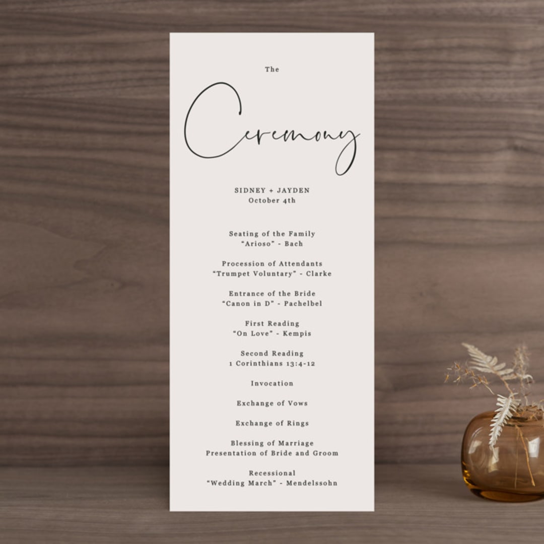 "stylist script" - Wedding Programs in Ivory by Cass Loh - Front