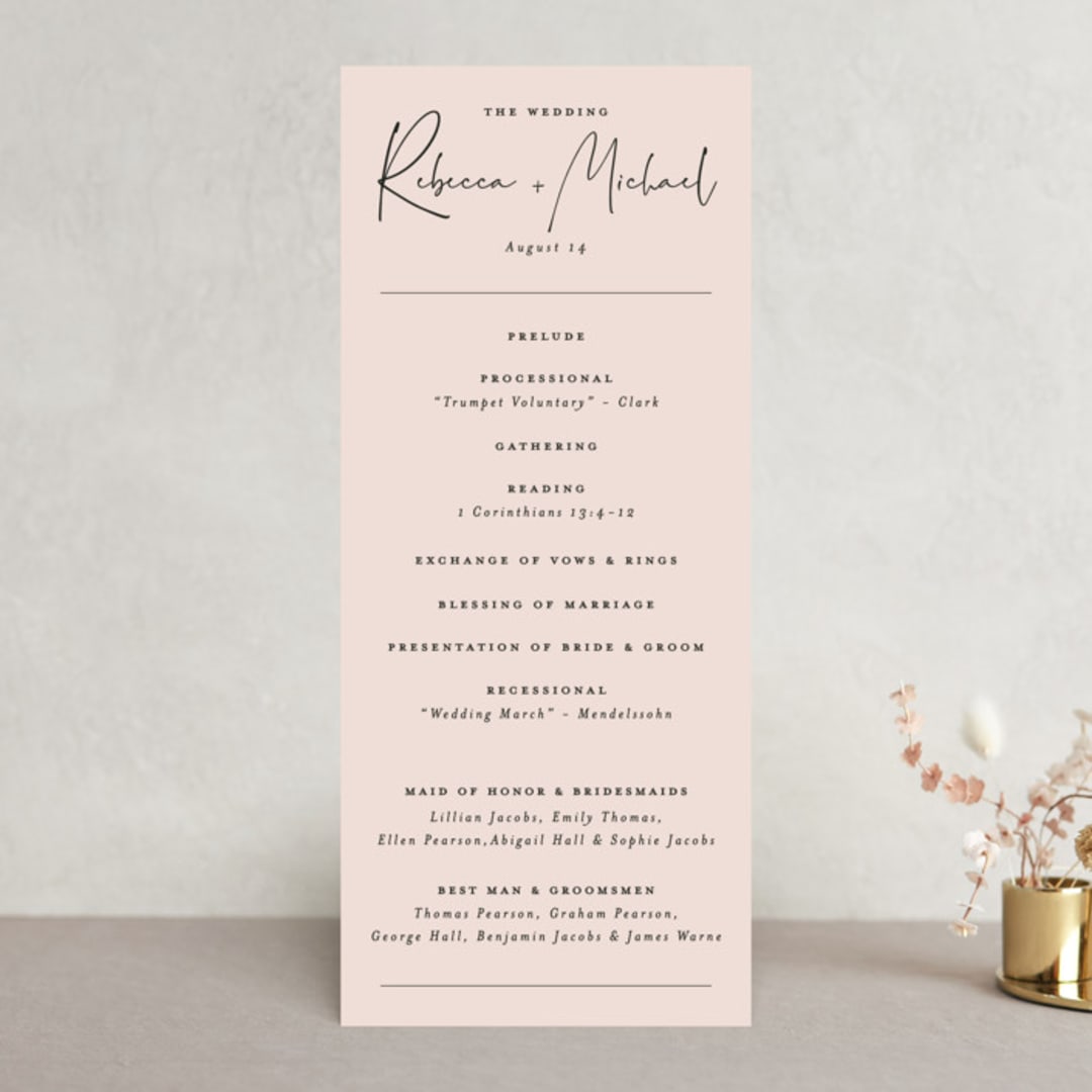 "Eternity Script" - Wedding Programs in Blush by Michelle Taylor - Front