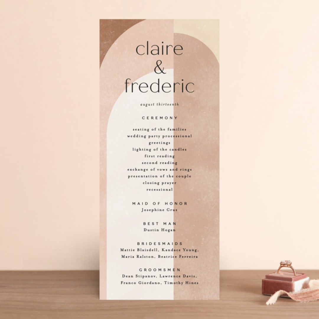 "Arches" - Wedding Programs in Terracotta by Kelly Schmidt - Front