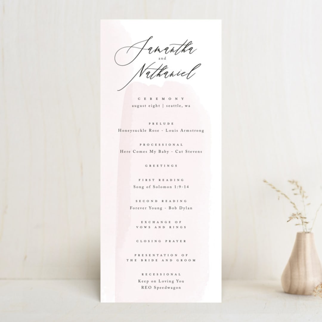 "Painterly" - Wedding Programs in Blush by Kelly Schmidt - Front