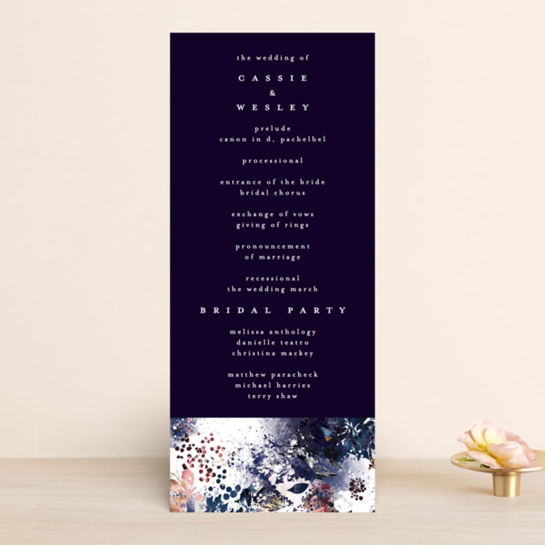"Floral Cascade" - Wedding Programs in Navy by Phrosné Barwood - Front
