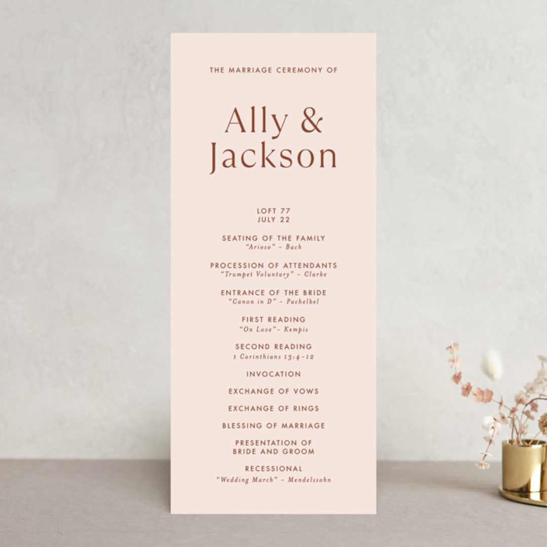 "There Will Be a Party" - Wedding Programs in Terra Cotta by Amy Payne - Front