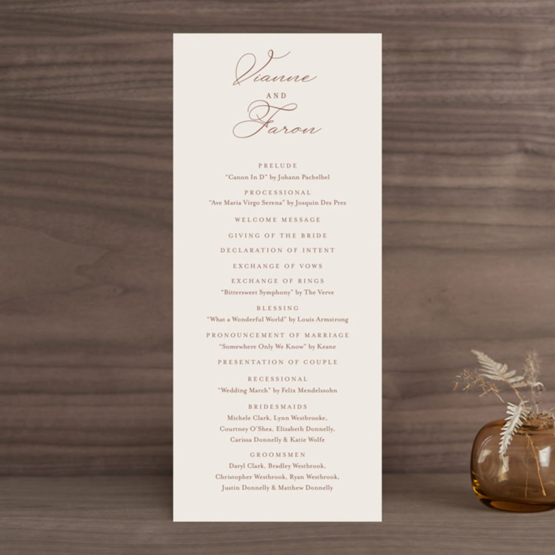 "Delicate Names" - Wedding Programs in Buttercream by Jessica Williams - Front