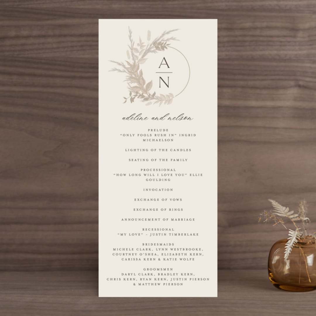 "Preserved Fall Botanicals" - Wedding Programs in Linen by Erin Deegan - Front