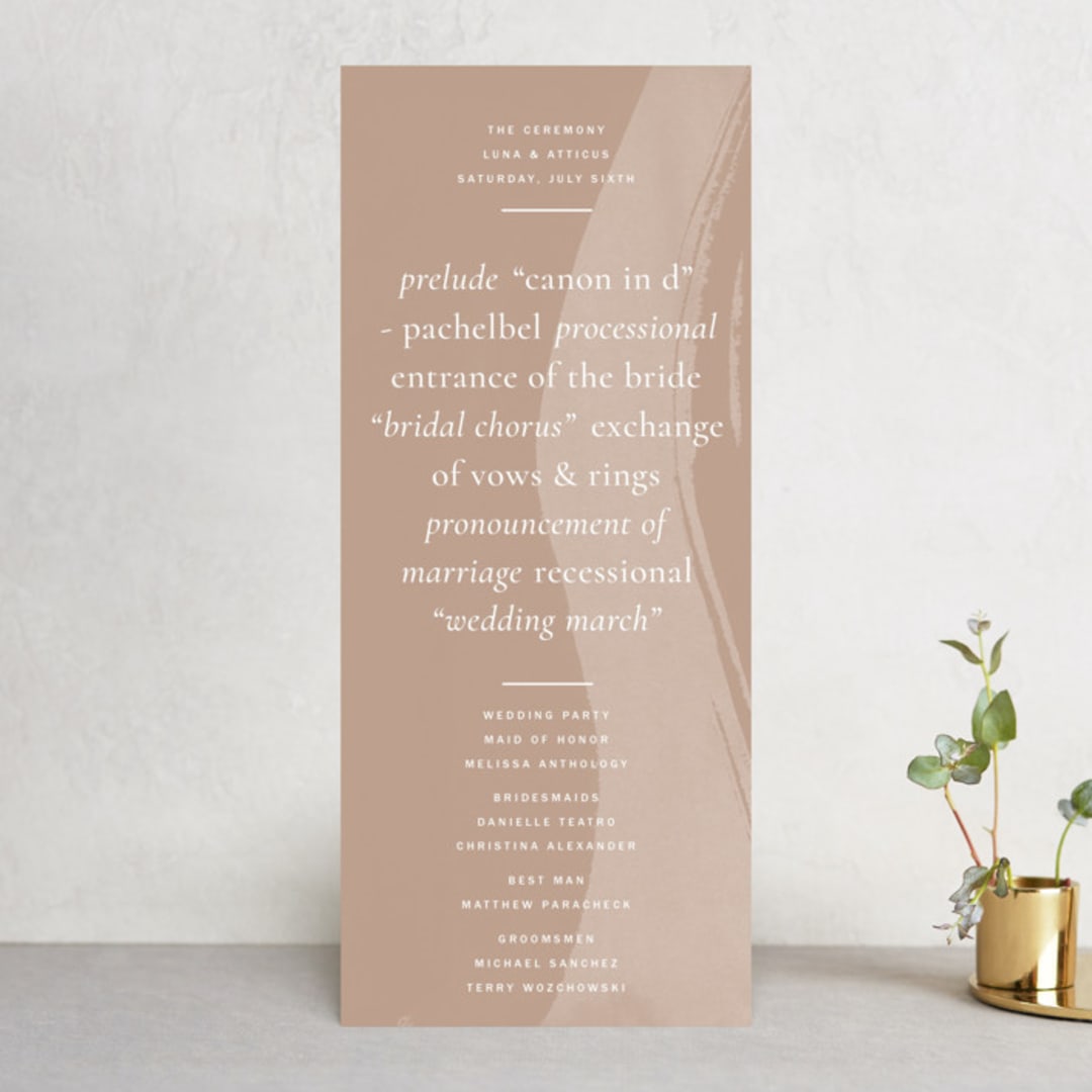 "Luna" - Wedding Programs in Latte by Blustery August - Front