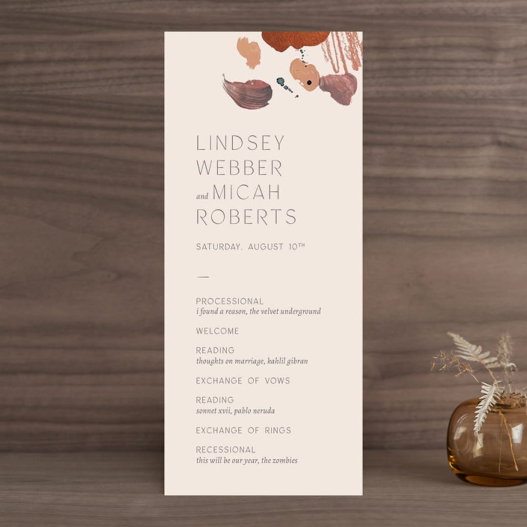 "Painted Sands" - Wedding Programs in Terracotta by Chelsea Petaja - Front