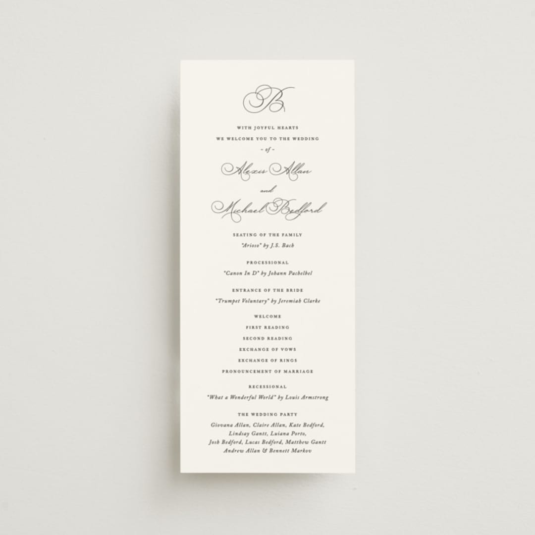 "Initial" - Wedding Programs in Pearl by Jennifer Postorino - Front