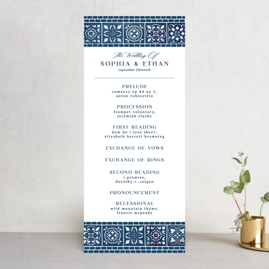 "Mediterranean Tiles" - Wedding Programs in Ocean by GeekInk Design - Front