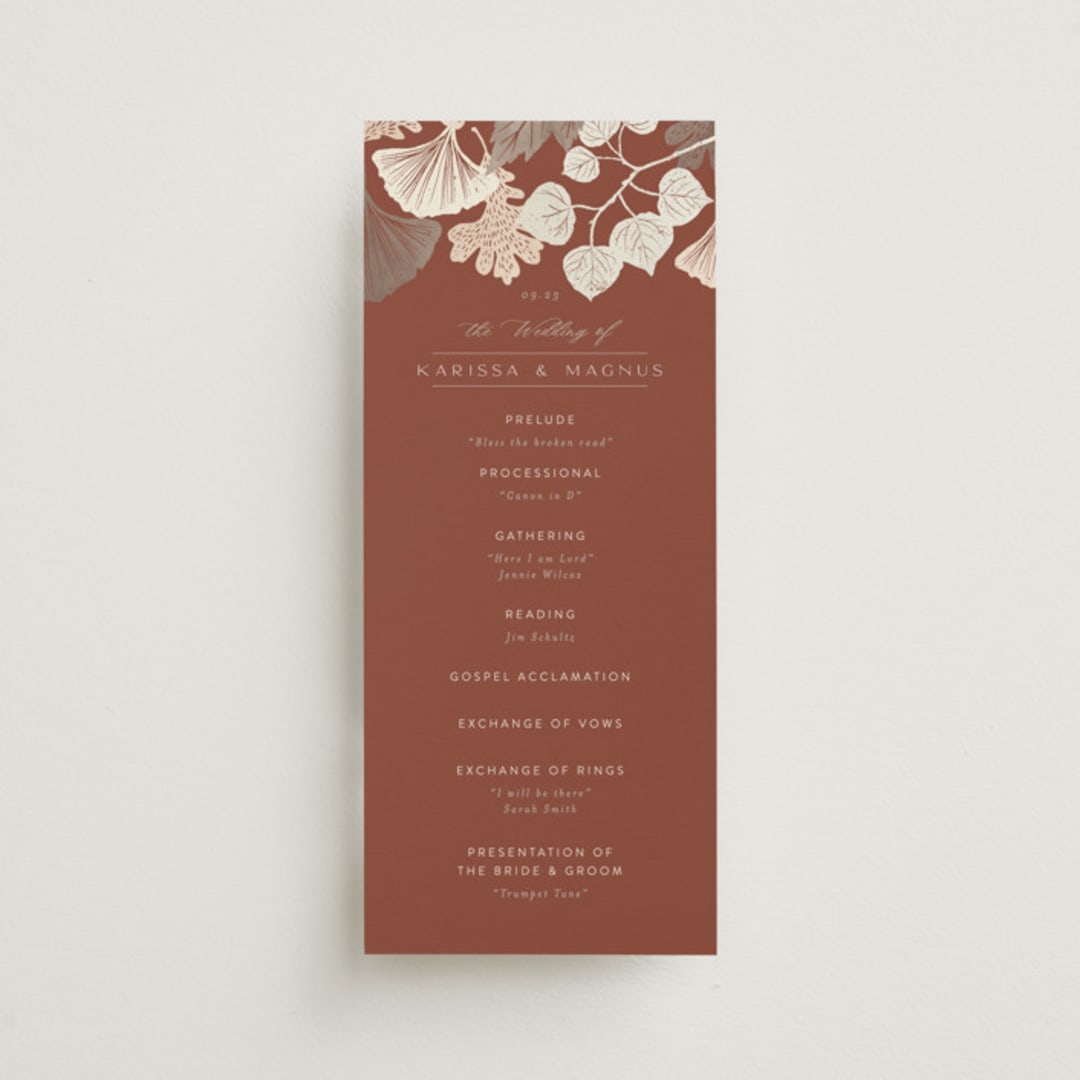 "Leaf Cascade" - Wedding Programs in Latte by Alethea and Ruth - Front