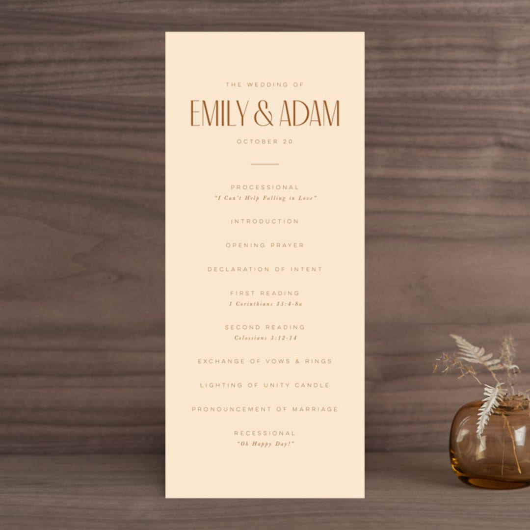 "Classic Touch" - Wedding Programs in Rust by April Astudillo - Front