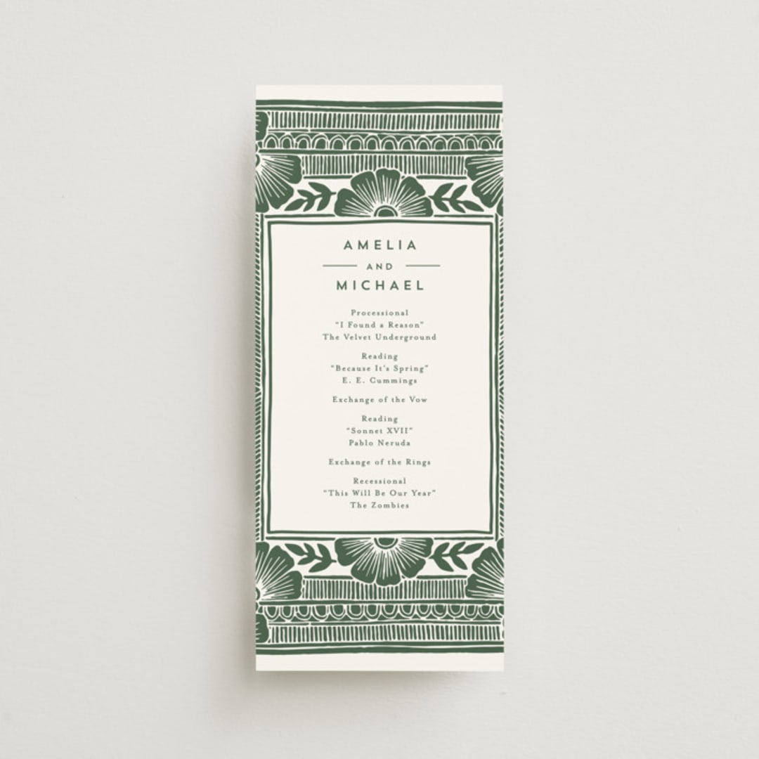 "Block Print Frame" - Wedding Programs in Fern by Katharine Watson - Front