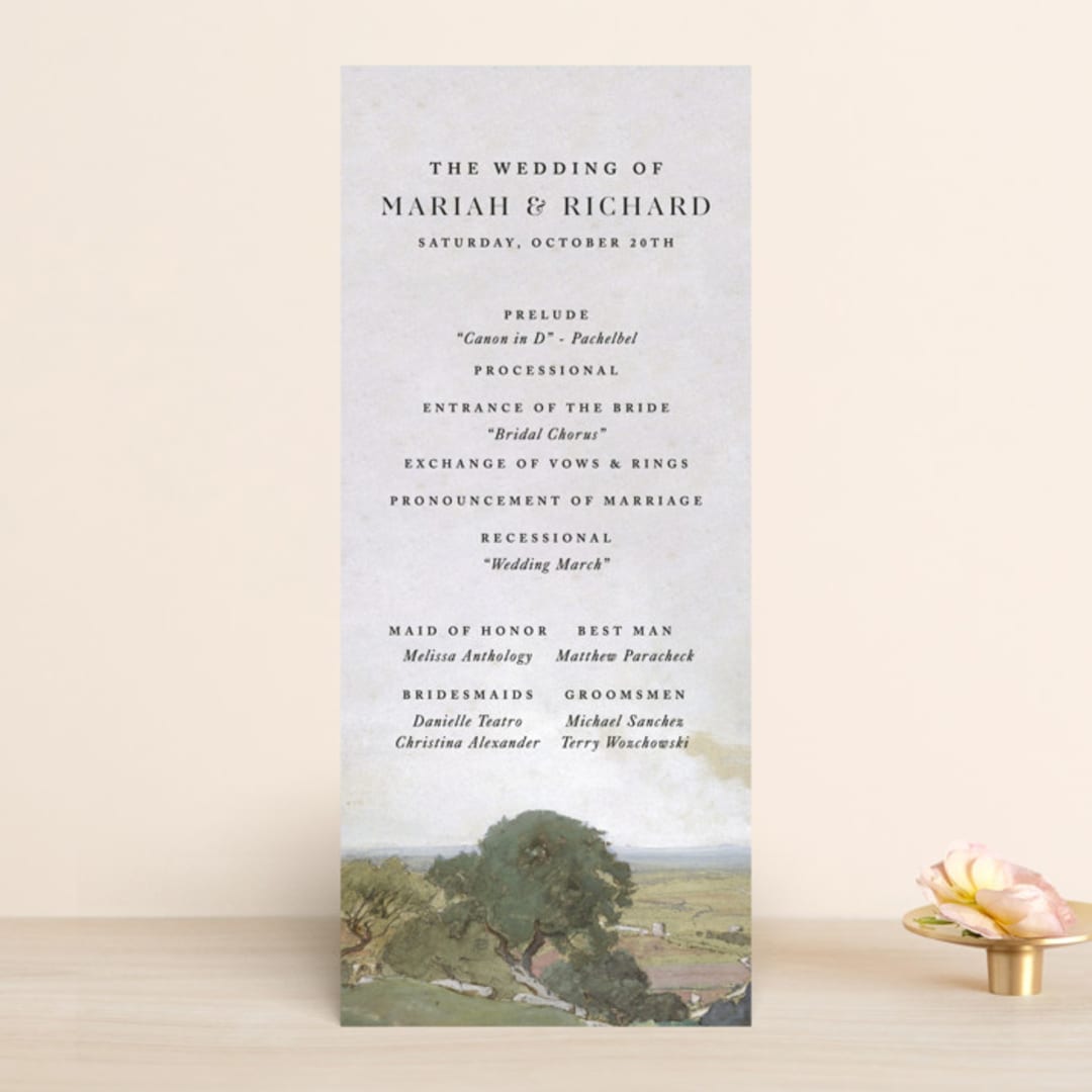 "Roman Landscape" - Wedding Programs in Moss by Olivia Kanaley Inman - Front
