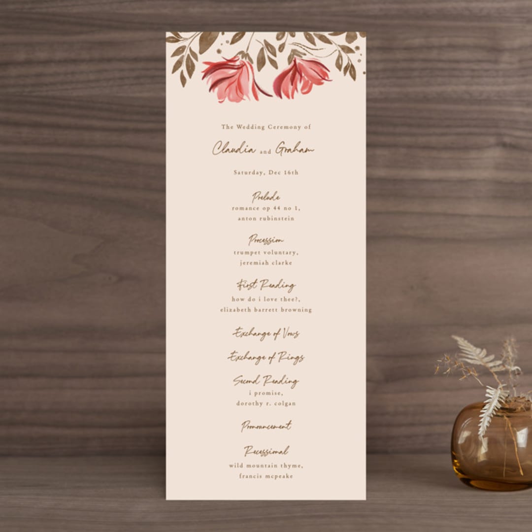 "Painterly Florals" - Wedding Programs in Scarlet by Vivian Yiwing - Front