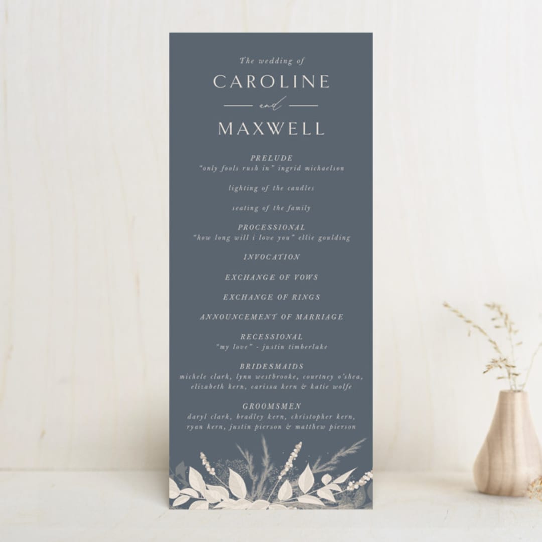 "Winter White Botanicals" - Wedding Programs in Slate by Erin Deegan - Front