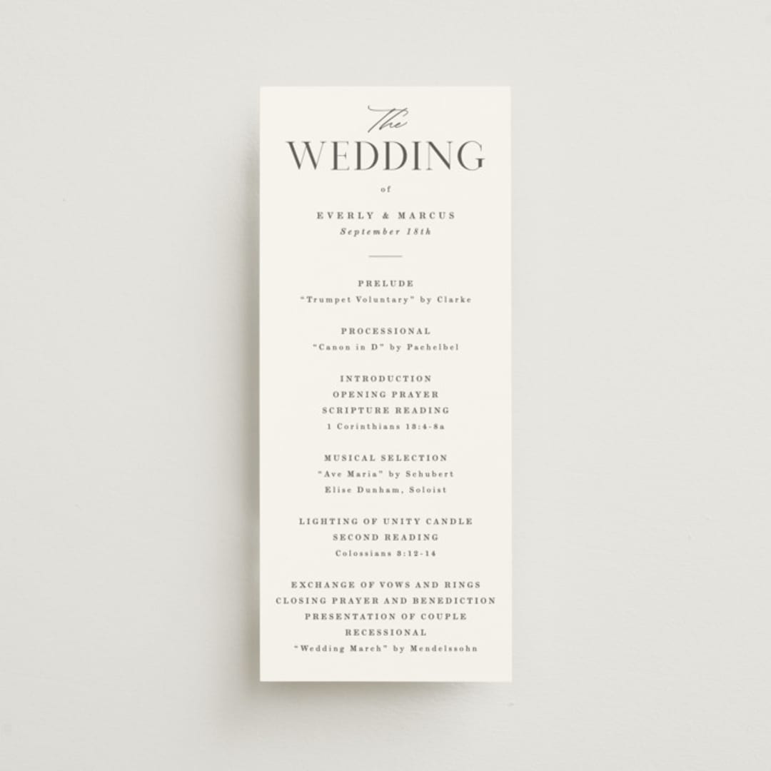 "Everly" - Wedding Programs in Snow by Hooray Creative - Front