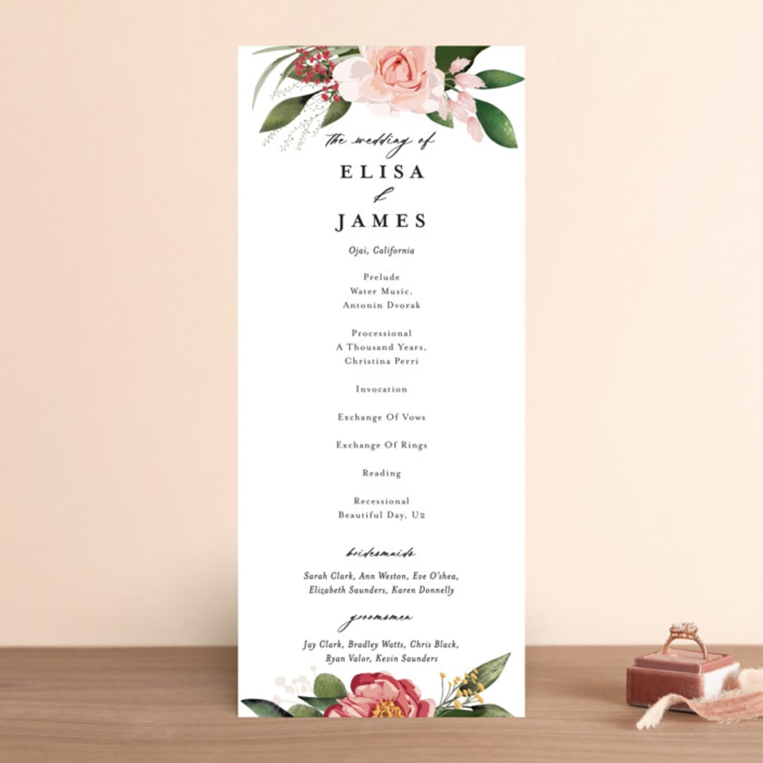 "Blossom" - Wedding Programs in Blush by Susan Moyal - Front