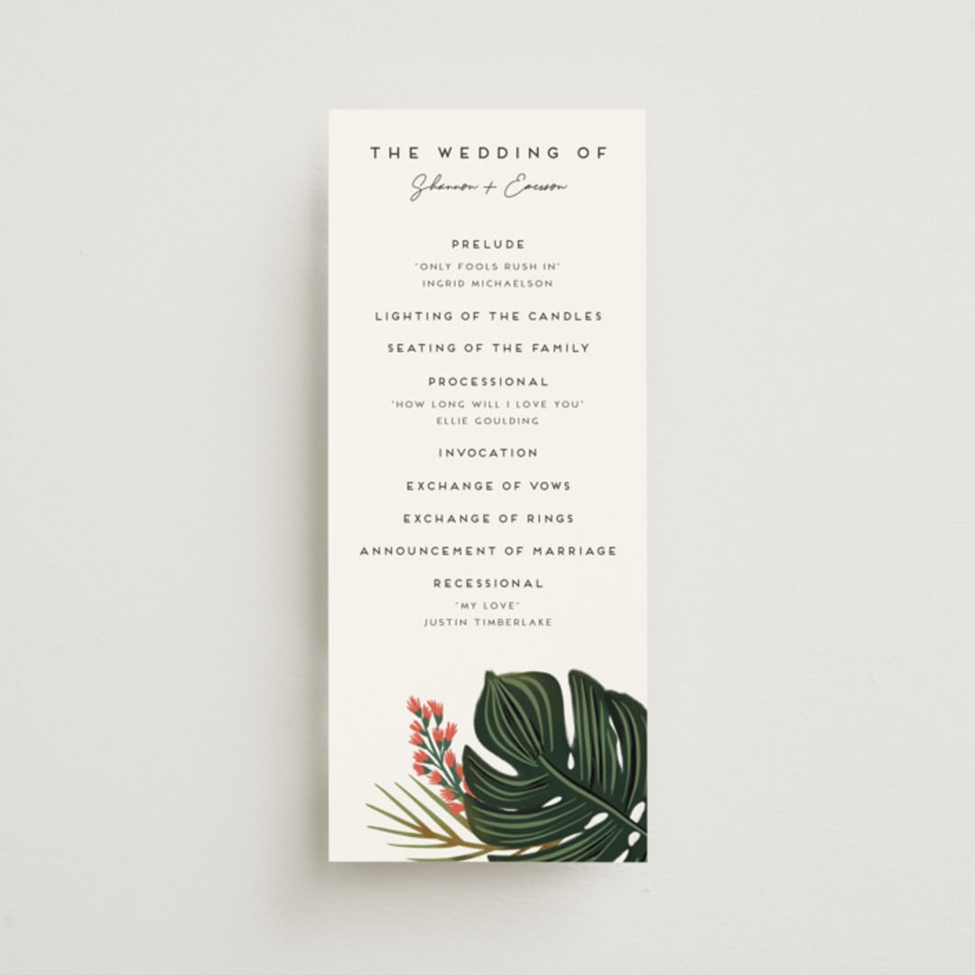 "Tropical Oasis" - Wedding Programs in Coral by Joanna Griffin - Front