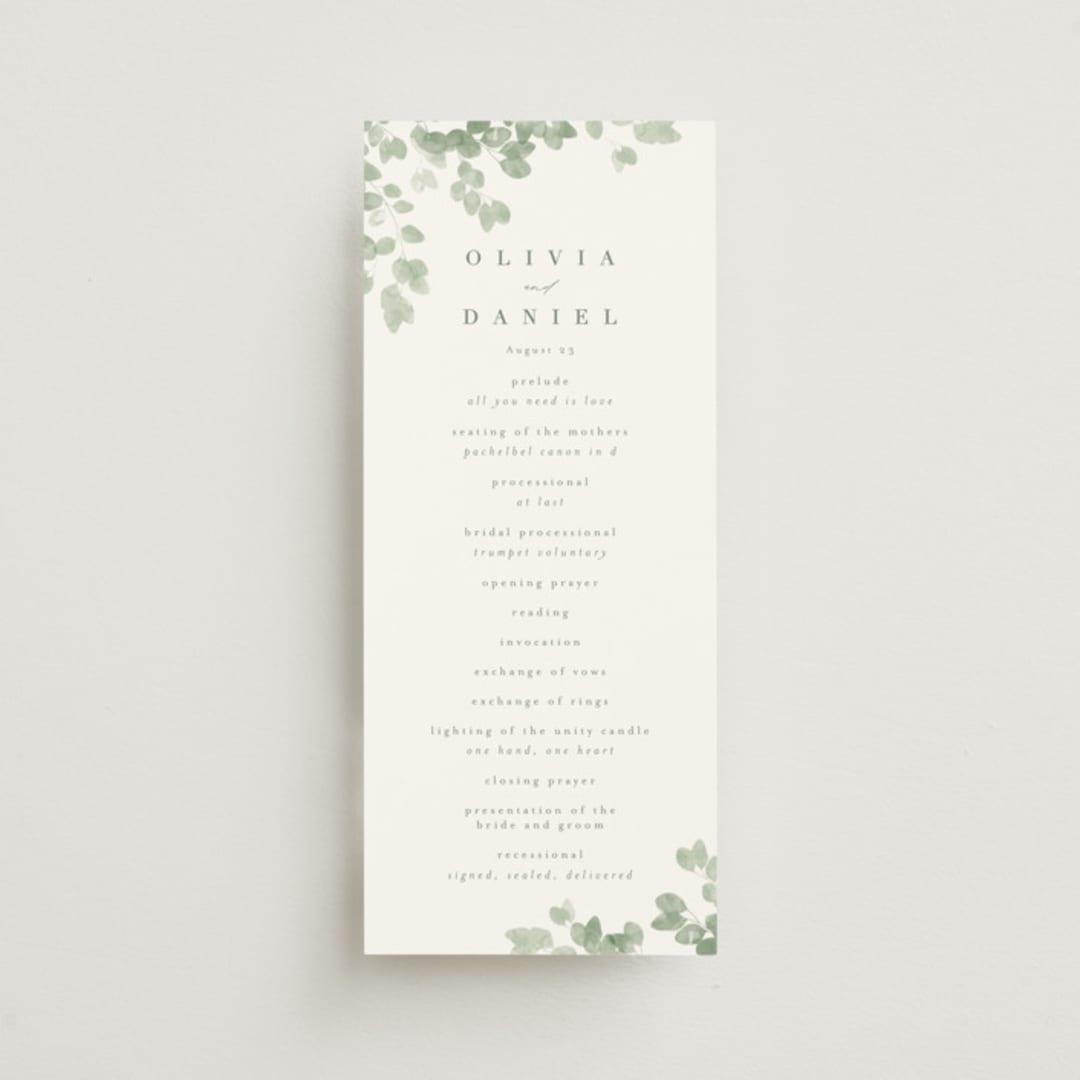 "Vining" - Wedding Programs in Eucalyptus by Kristie Kern - Front