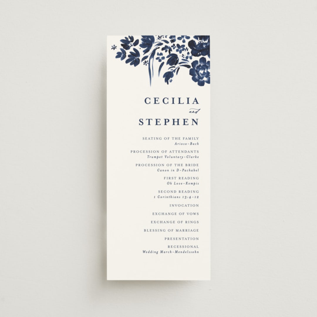 "brushstrokes in bloom" - Wedding Programs in Indigo by Angela Marzuki - Front