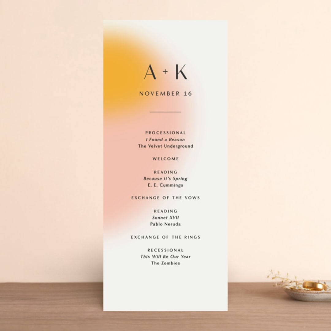"Blend" - Wedding Programs in Honeysuckle by Sarah Lenger - Front