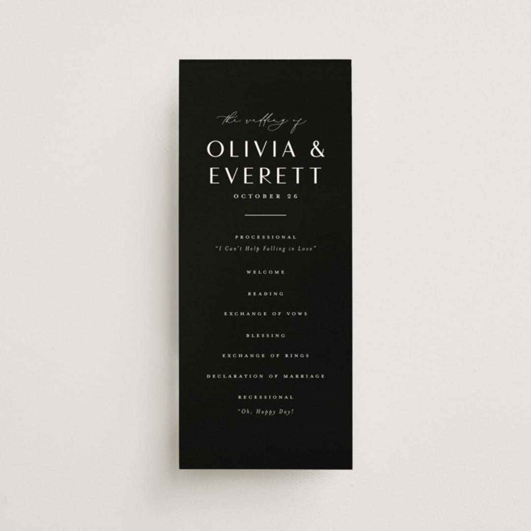 "Modern Classic Names" - Wedding Programs in Onyx by Emily Betts - Front