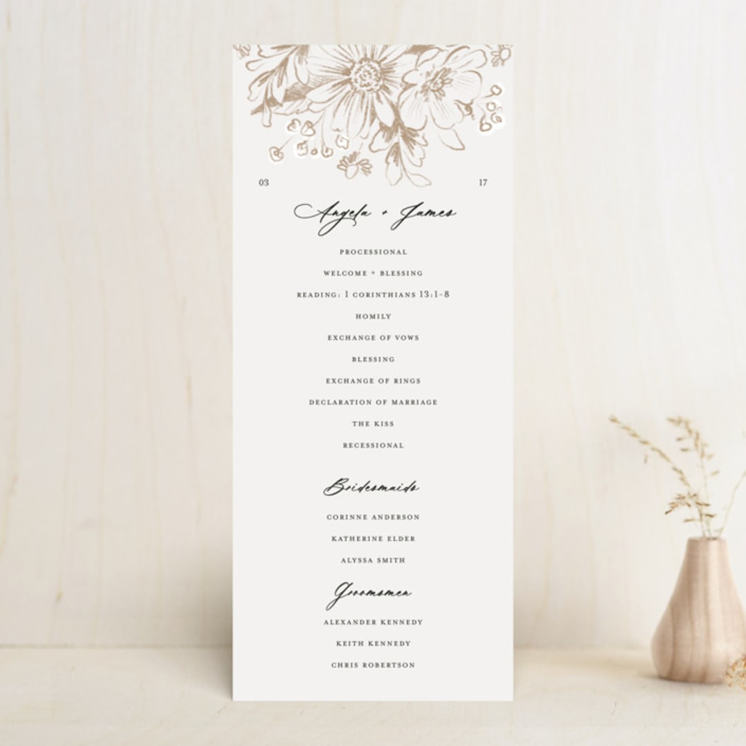 "Sketched Flora" - Wedding Programs in Cream by Paper Raven Co. - Front