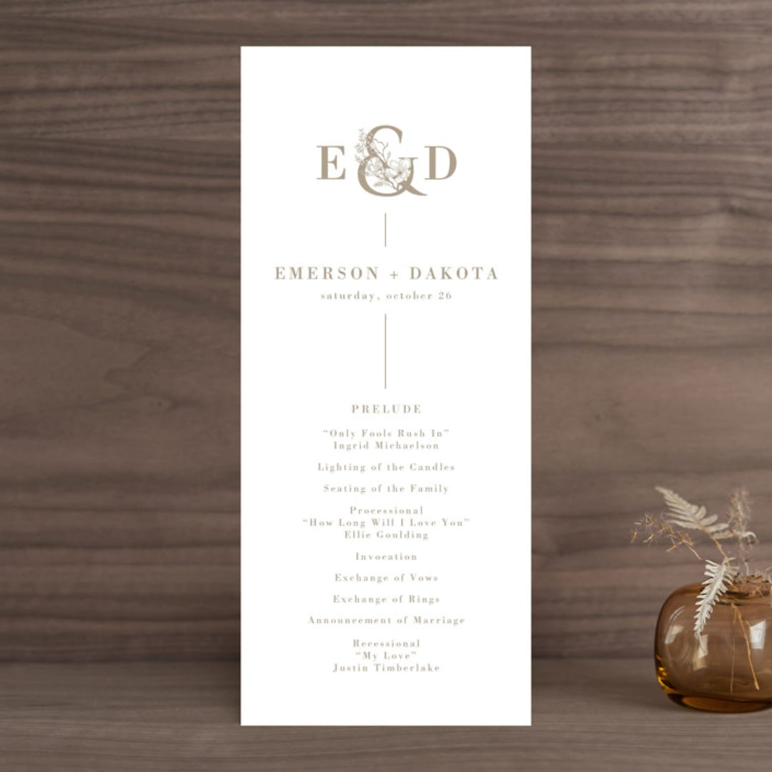 "Floral Ampersand Monogram" - Wedding Programs in Toffee by Amanda Day - Front