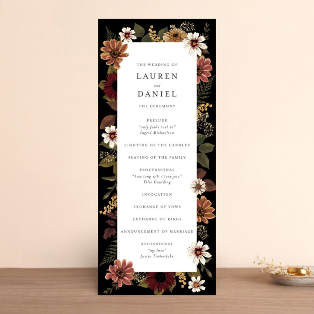 "Falling In Love" - Wedding Programs in Harvest by Susan Moyal - Front