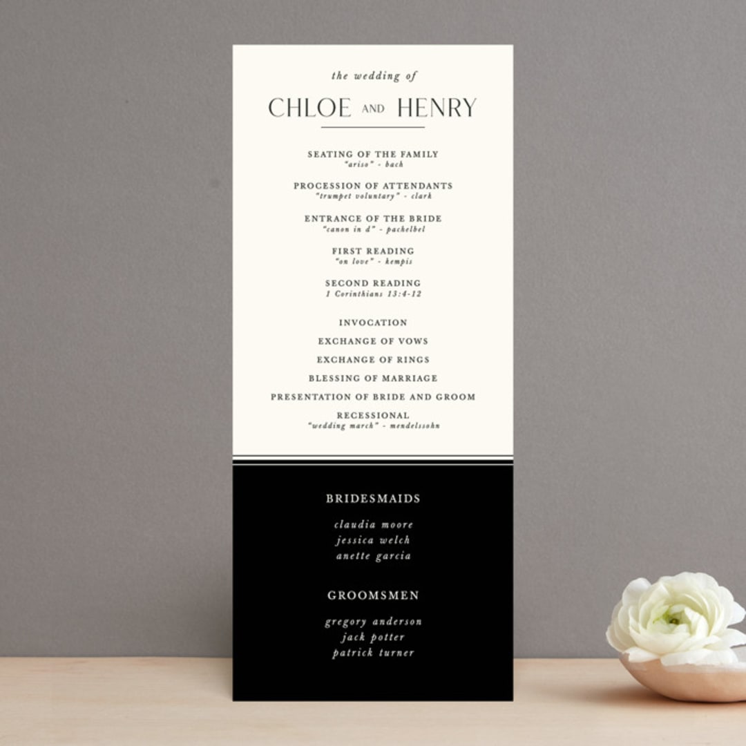 "Simple Elegance" - Wedding Programs in Onyx by Monika Konieczna - Front