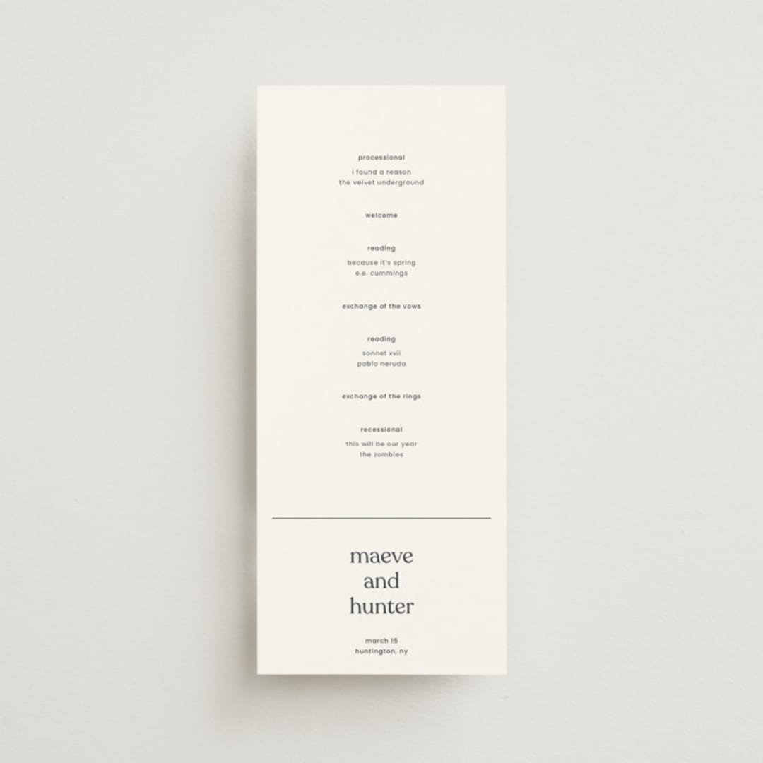 "Memo" - Wedding Programs in Charcoal by Blustery August - Front