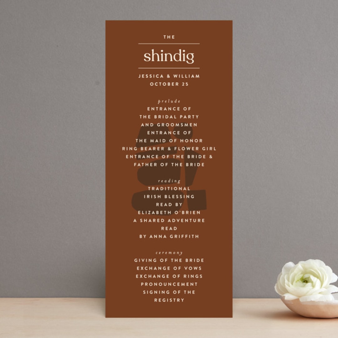 "Private Affair" - Wedding Programs in Cinnamon by Nazia Hyder - Front
