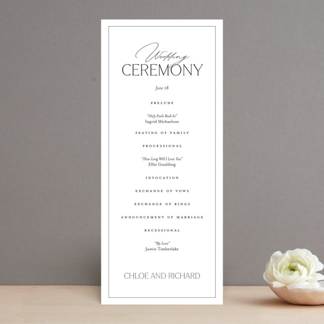 "Boutique" - Wedding Programs in Noir by Eric Clegg - Front