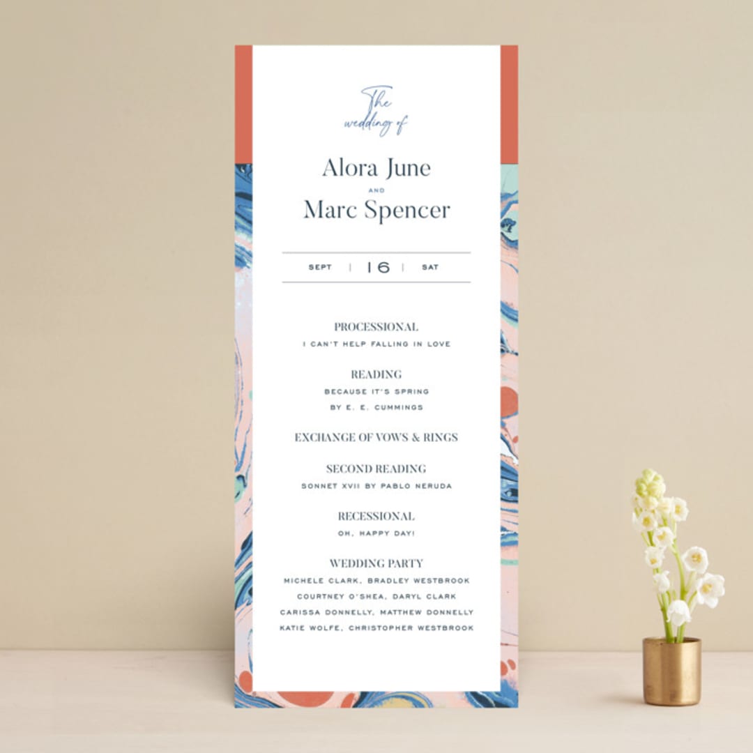 "Mod Marble" - Wedding Programs in Maraschino by A Real Peach Studio - Front