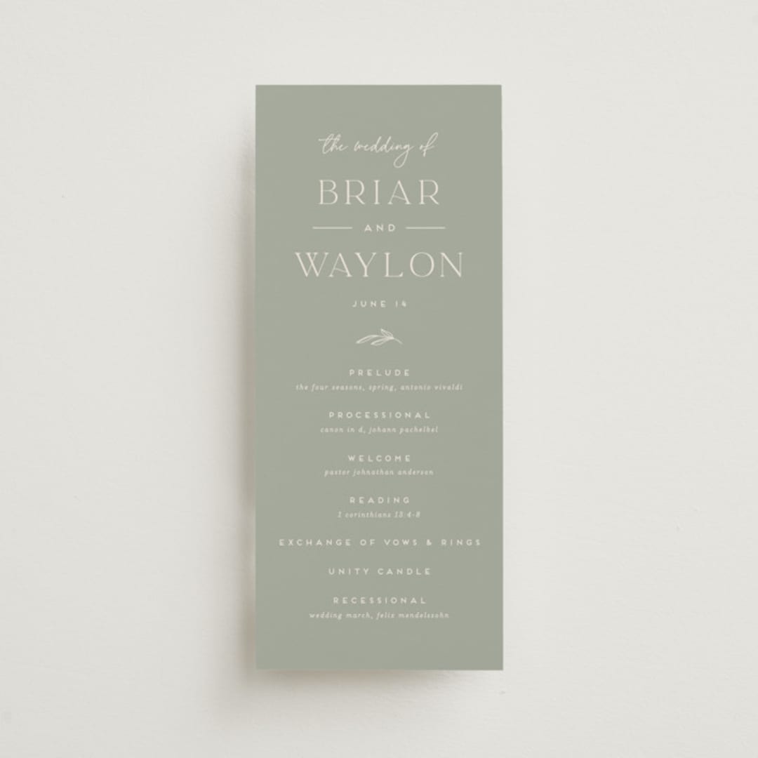 "Soft Arch" - Wedding Programs in Sage by Erica Krystek - Front