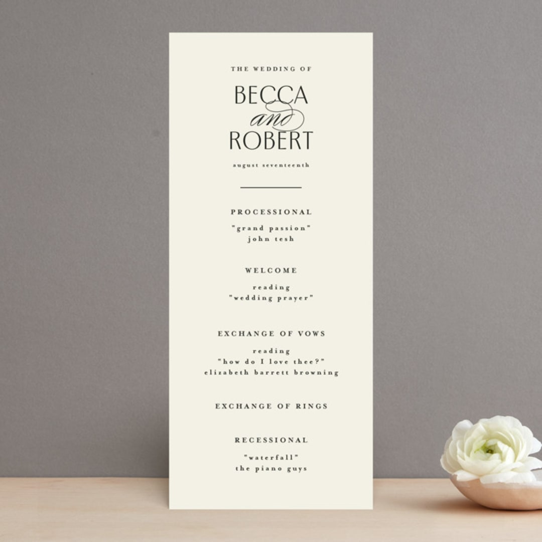 "Elegant Type" - Wedding Programs in Cream by Louise Kay - Front
