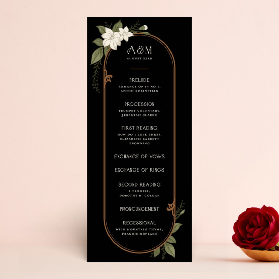 "Vintage Print" - Wedding Programs in Licorice by GeekInk Design - Front