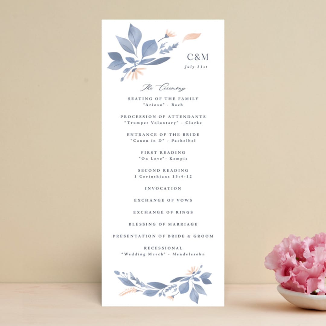"Cascading Floral" - Wedding Programs in Lagoon by Corinne Malesic - Front