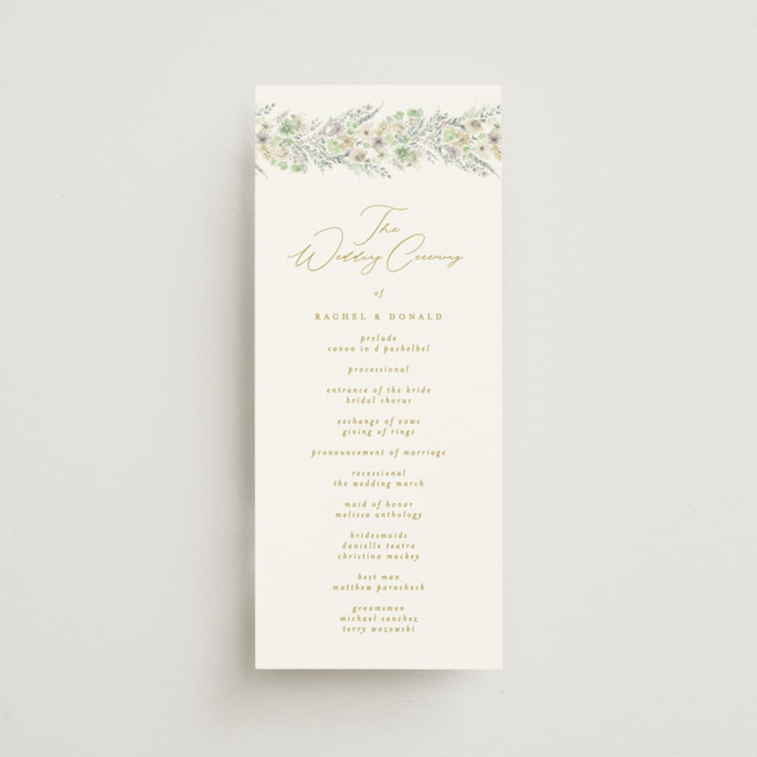 "Floral Arch" - Wedding Programs in Greenery by Phrosné Barwood - Front