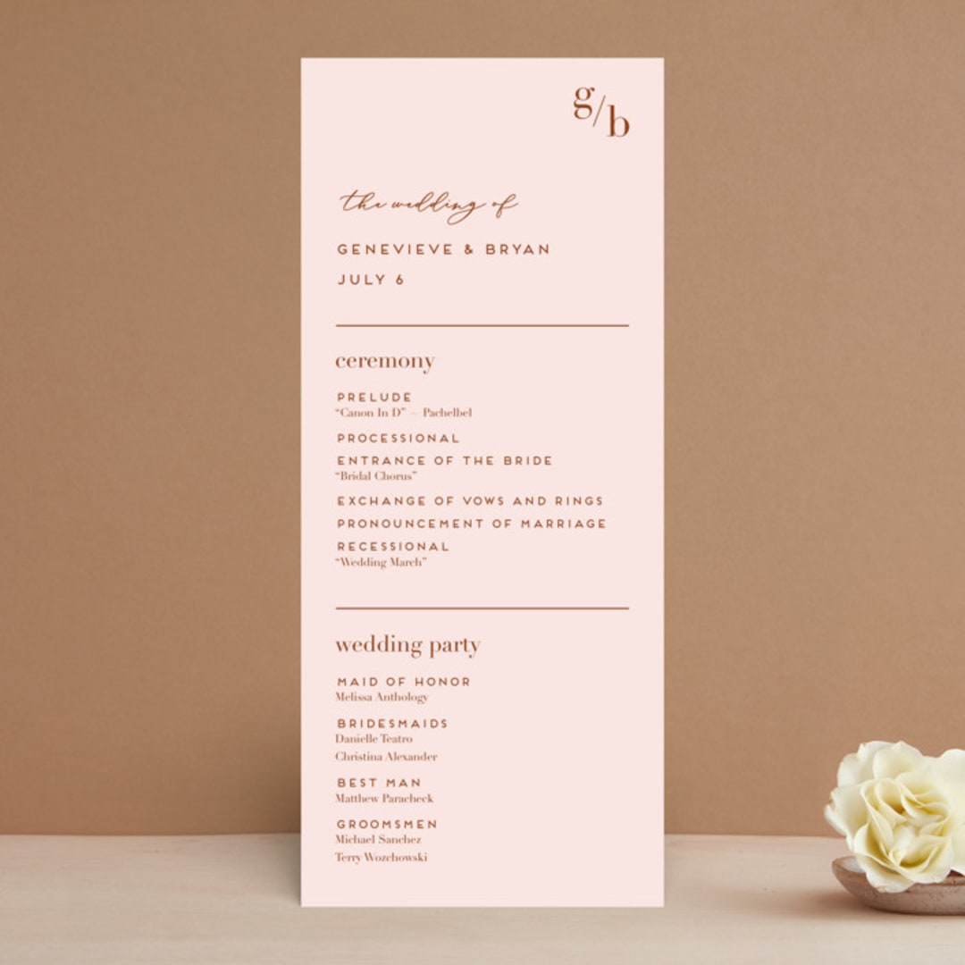 "Mod Initials" - Wedding Programs in Rust by Genna Blackburn - Front