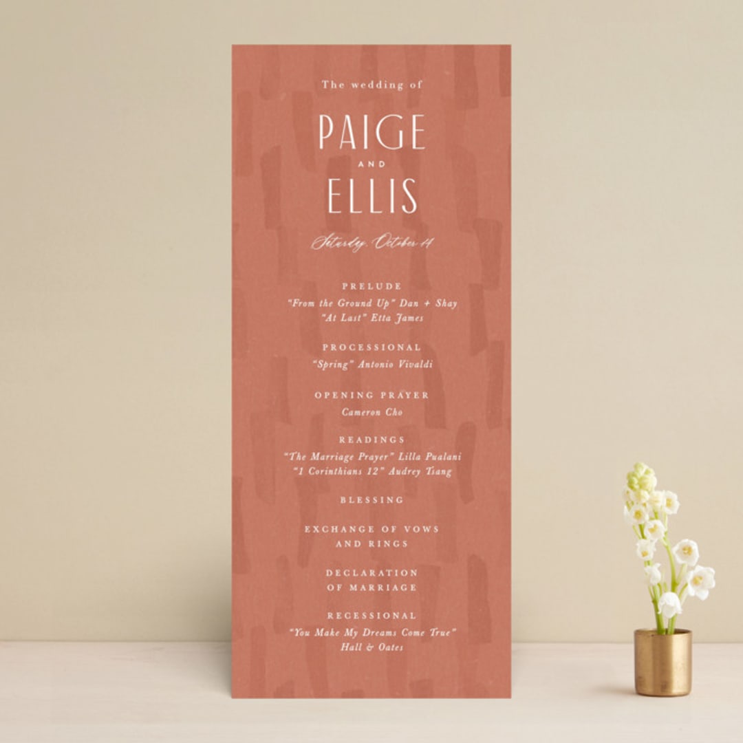 "Echo" - Wedding Programs in Rust by Jennifer Wick - Front