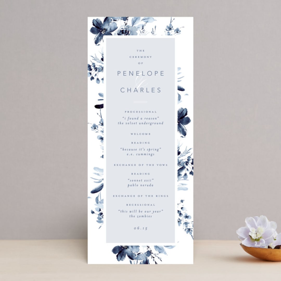 "Love Story" - Wedding Programs in Indigo by Leah Bisch - Front