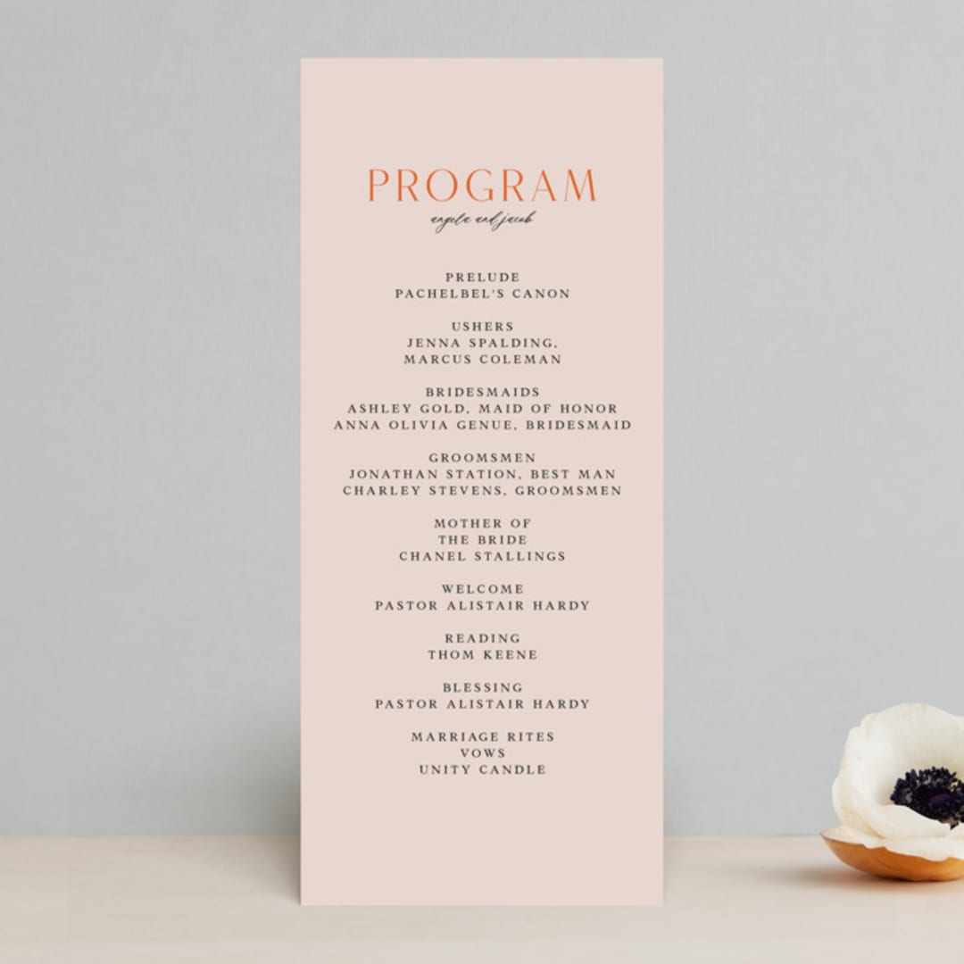 "ampersand names" - Wedding Programs in Carrot by Lori Wemple - Front