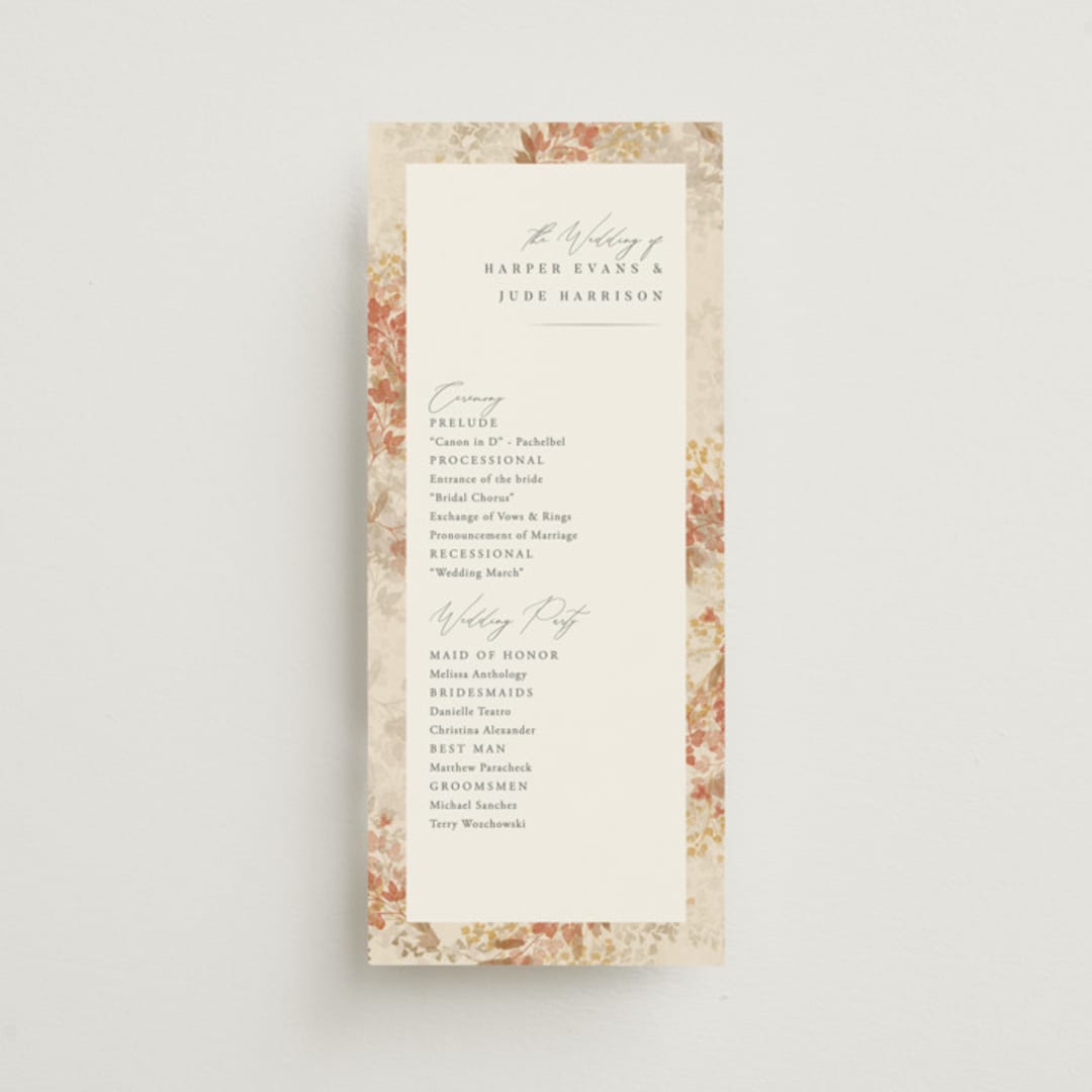 "Falling Foliage" - Wedding Programs in Stone by Robert and Stella - Front