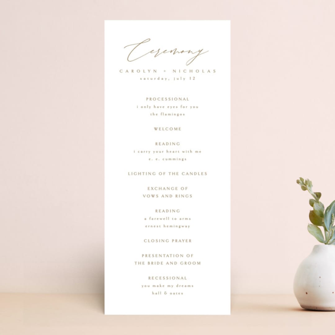"Napa" - Wedding Programs in Golden by Kelly Schmidt - Front