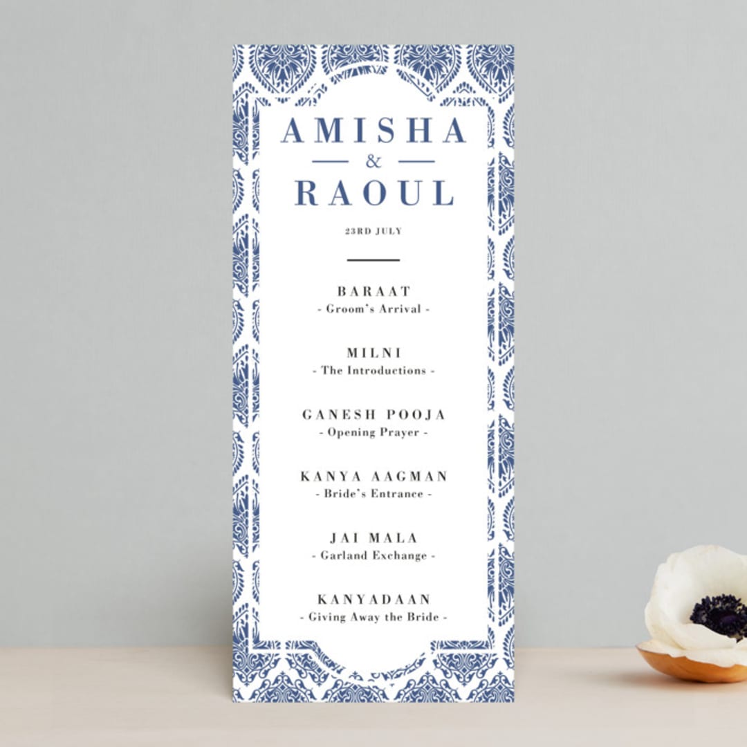 "Calcutta Stamp" - Wedding Programs in Azure by Oma N. Ramkhelawan - Front