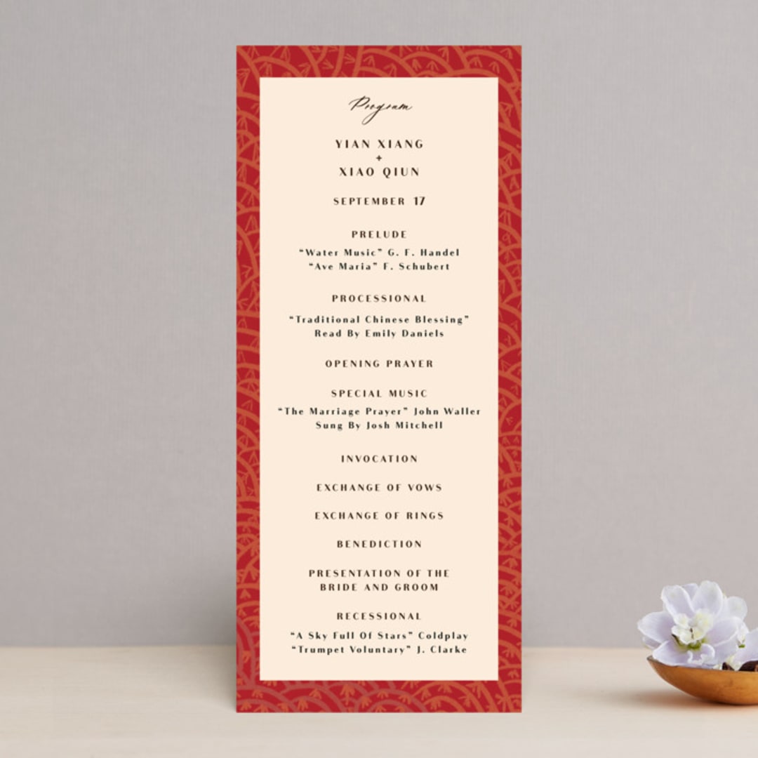 "Mizu Pattern" - Wedding Programs in Ruby by Kanika Mathur - Front