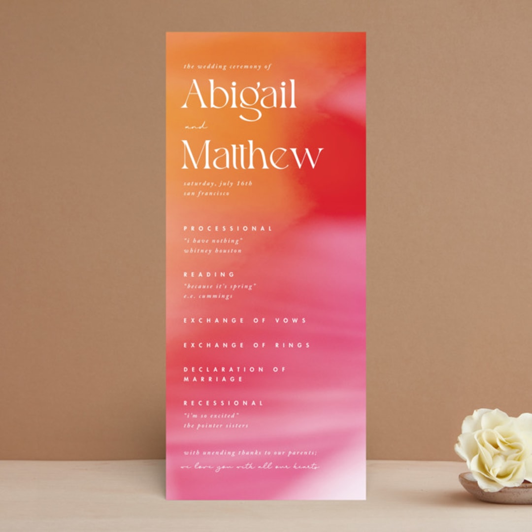 "Flamenco" - Wedding Programs in Hibiscus by Catherine Culvenor - Front