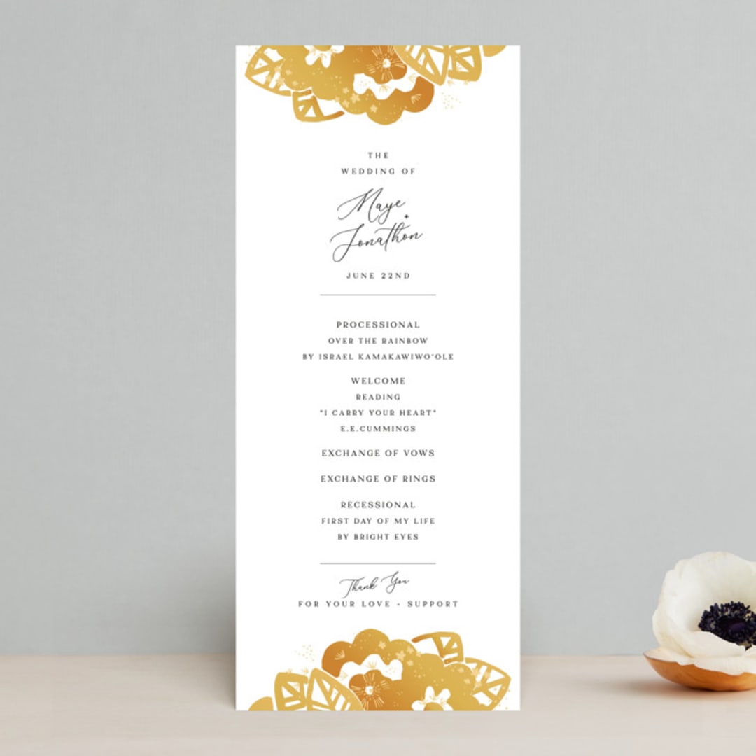 "Sparks" - Wedding Programs in Sunshine by Corie Page - Front