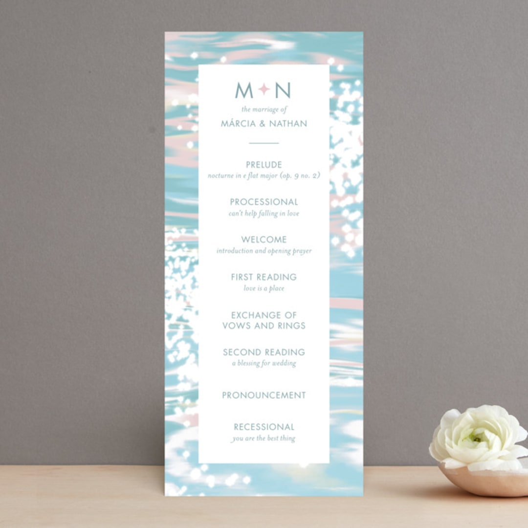 "Glisten" - Wedding Programs in Rose Quartz by Sam Dubeau - Front