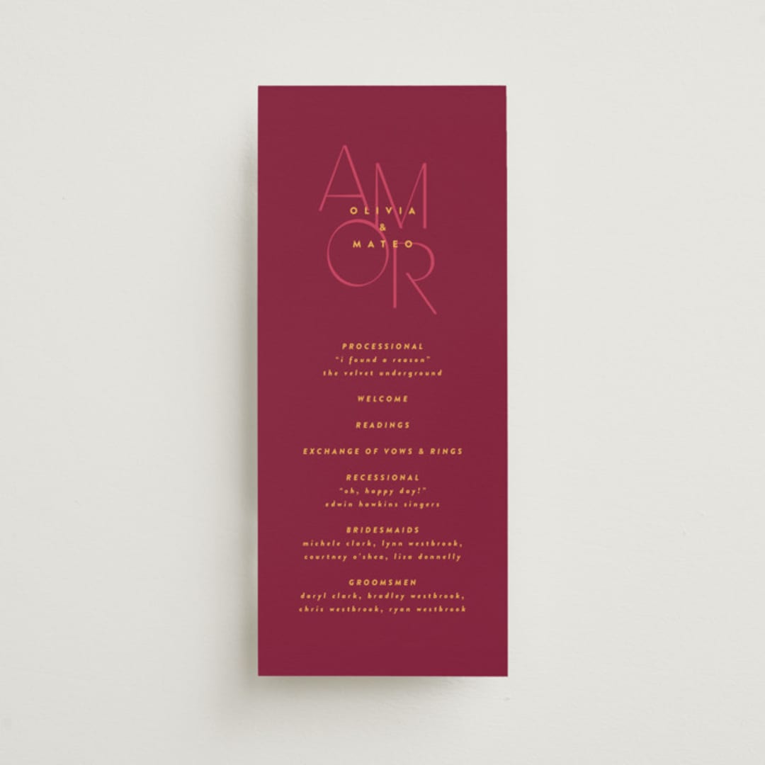 "Amor" - Wedding Programs in Caliente by Owl and Toad - Front